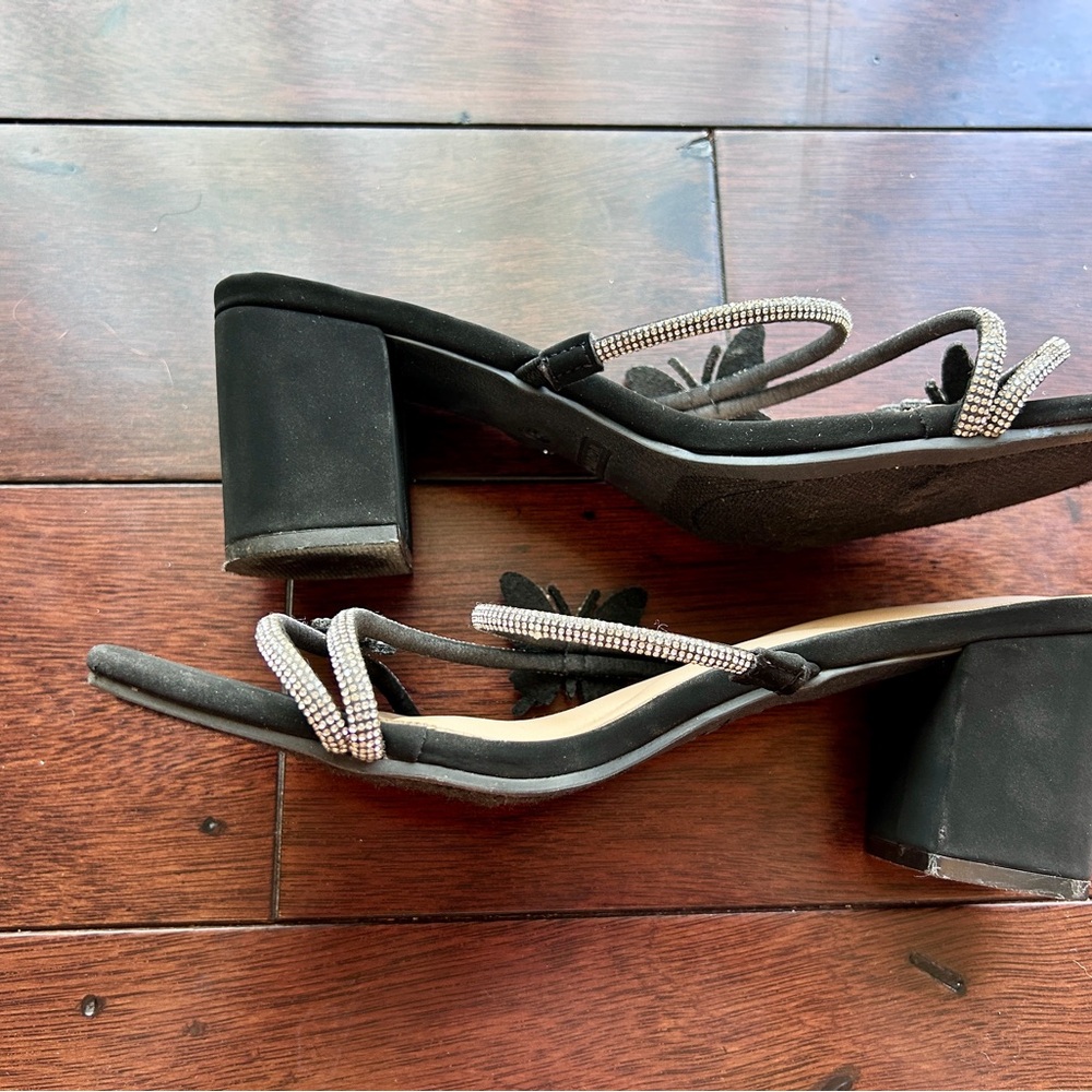 TOP Moda Black Heeled Slide Sandals with Crystal Butterfly Accents - Picture 3 of 5